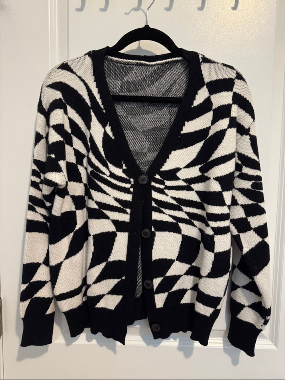 SHEIN Black & White Geometric Button-Front Cardigan